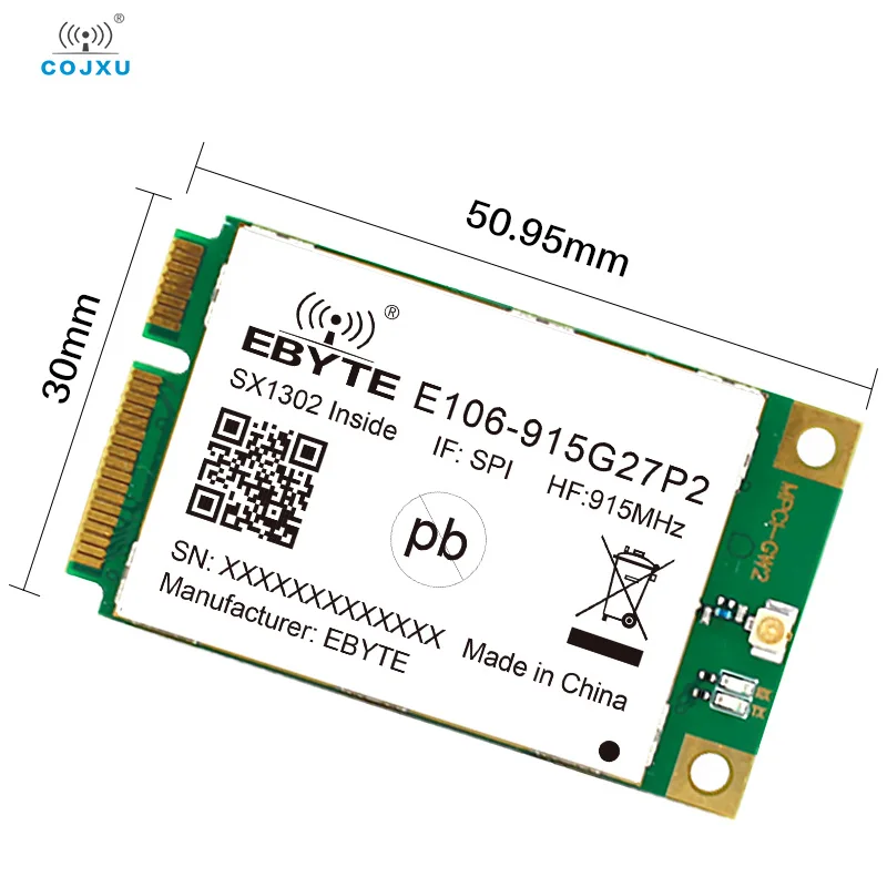 LoRaWan 게이트웨이 RF 모듈, PA 및 LNA 내장 반이중 PCI-e 인터페이스 E106-915G27P2, SX1302, 910 920MHz, 27dBm