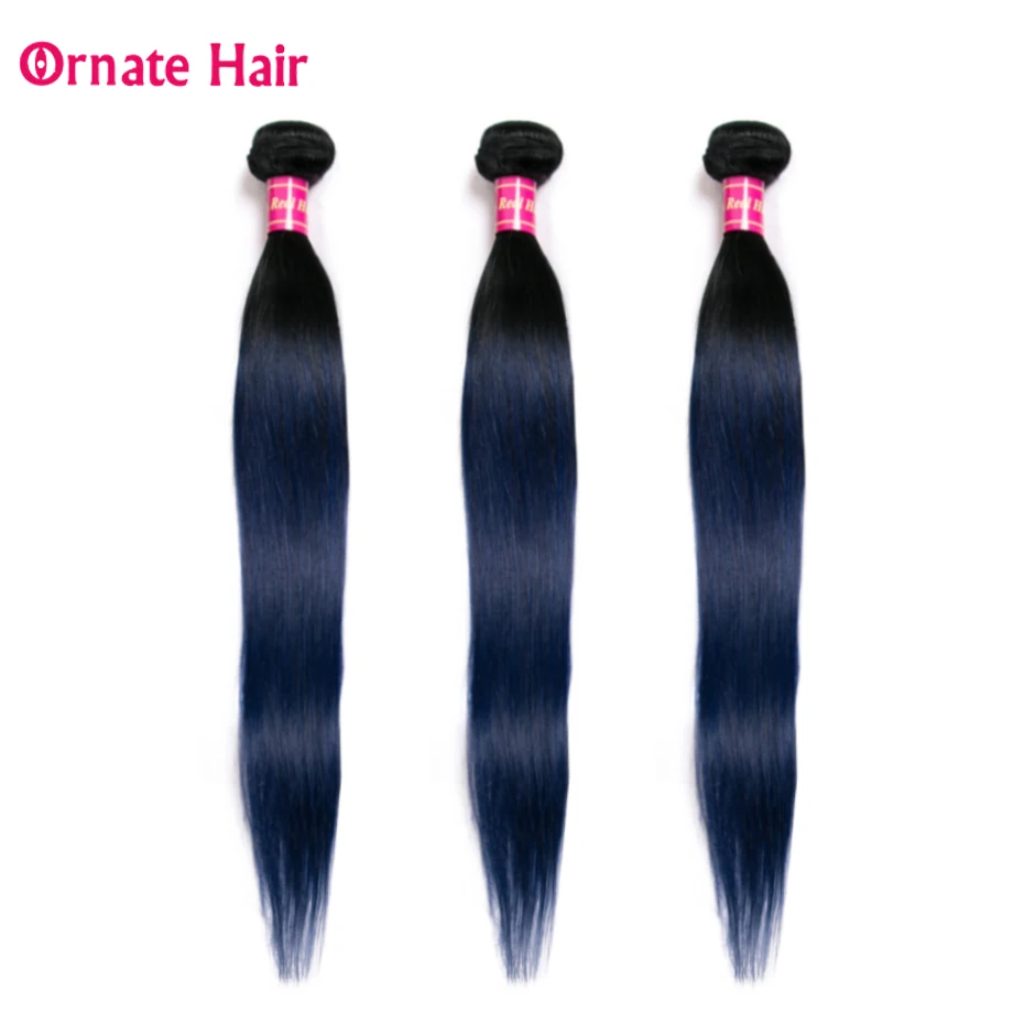 

Ornate Ombre Hair Bundles Straight Hair 3 Bundles Malaysia Hair Extension Two Tone 100% Human Hair Weave 8-28 Inch Non Remy Blue