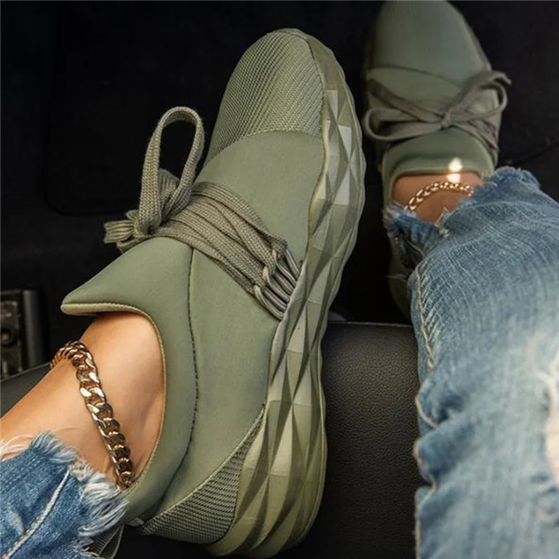 

2020 New Women's Sneakers Vulcanized Shoes Casual Ladies Lace Up Mesh Breathable Female Walking Shoes Non Slip Flat Platform