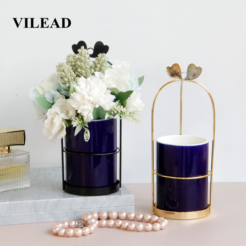 VILEAD 21,3 см Железный керамический цветочный горшок Ваза Висячие фигурки Скандинавское золотое покрытие ремесло орнамент ручной работы украшения Hogar подарки