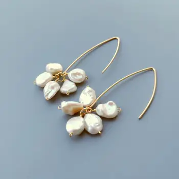 

Lii Ji Real White Baroque Pearl 925 Sterling Silver 18K Gold Plated Long Handmade Drop Earrings For Women Wedding