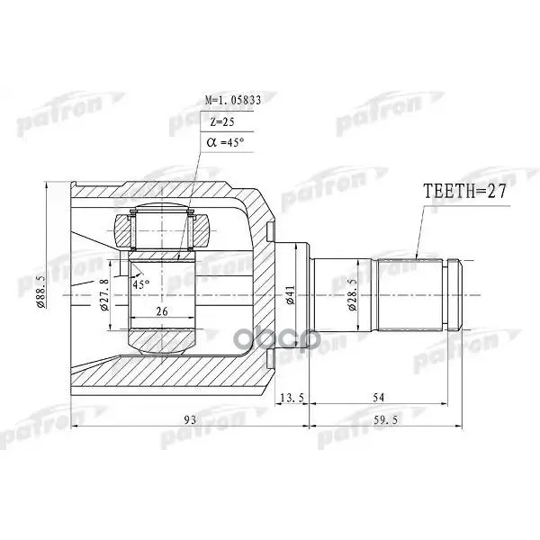 Шрус Внутренний 27x41x25 Hyundai Santa Fe(Bb) 00-06 PATRON арт. PCV1160