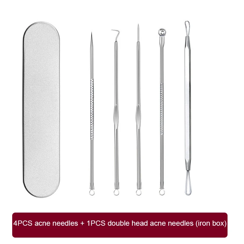 5PCS Silver Нержавеющая сталь для лица, для удаления угрей, иглы для удаления прыщей, прыщей, комедона, набор для удаления, двойная головка, инструмент для ухода за лицом - Цвет: 5PCS Silver