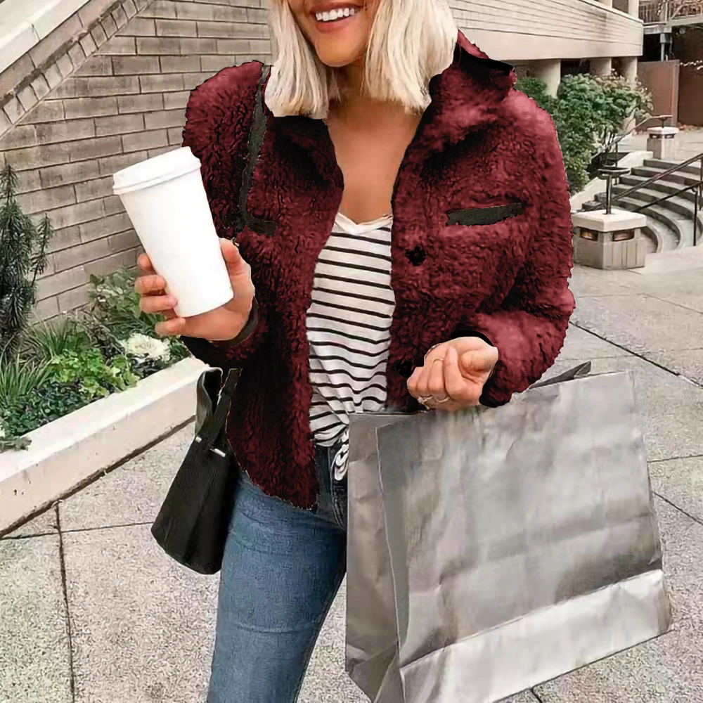 

2019 Autumn New Women Plush Zipper Stitching Outwear Fashion Pu Fur Coats Long Sleeve Coat Warm Winter Plush Jacket