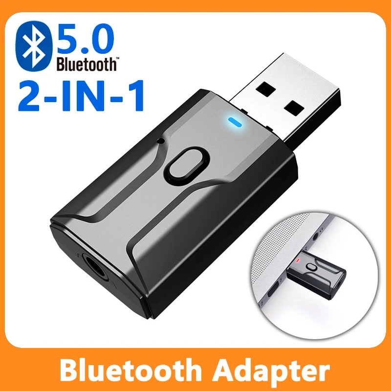 2 in 1 USB Bluetooth 5.0 Sender Empfänger 3.5mm AUX Stereo Audio Adapter Auto 
