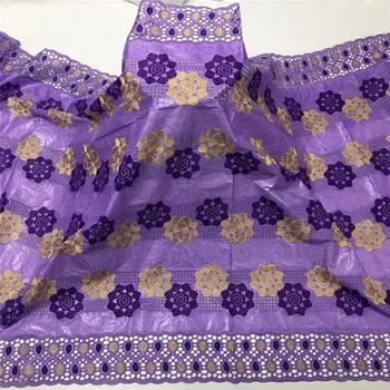 

African bazin riche fabric with brode Latest fashion embroidery bazin lace fabric with net lace 5 yards 2L081002