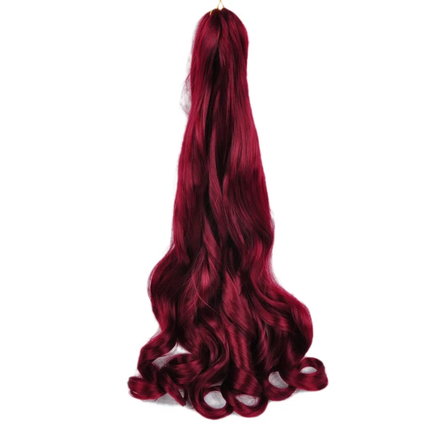Synthetic 26 Inches Loose Wave Crochet Braids Hair Ombre Spiral Curls Pre Stretched Braiding Hair Extensions For Black Woman #Burgundy