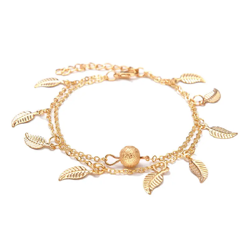 Чешский бисером anklets для женщин Двухместные цепи ноги Аксессуары Дерево Лист Кулант Anklet Girl Beach Foot jewelry
