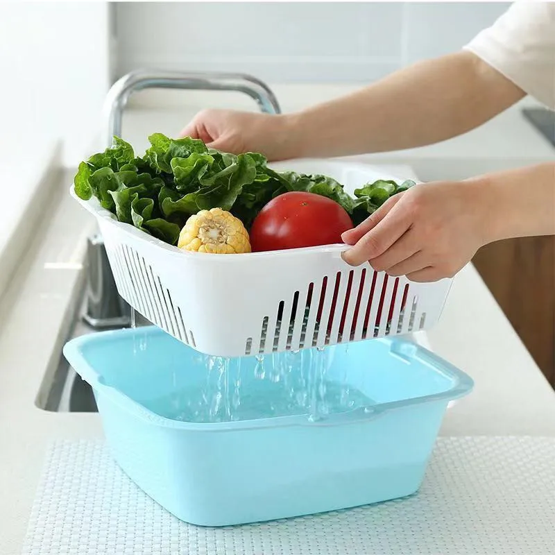 

Household Multi-Function Double Drain Basket Wash Bowl Fruit Tray Chopsticks Cutlery Storage basket Drain Basket Kitchen Tools