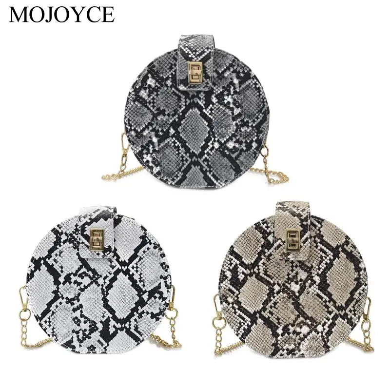 

Fashion 2019 Retro Serpentine Chain Round Women Handbags Small PU Leather Print Shoulder Female Messenger Crossbody Bag