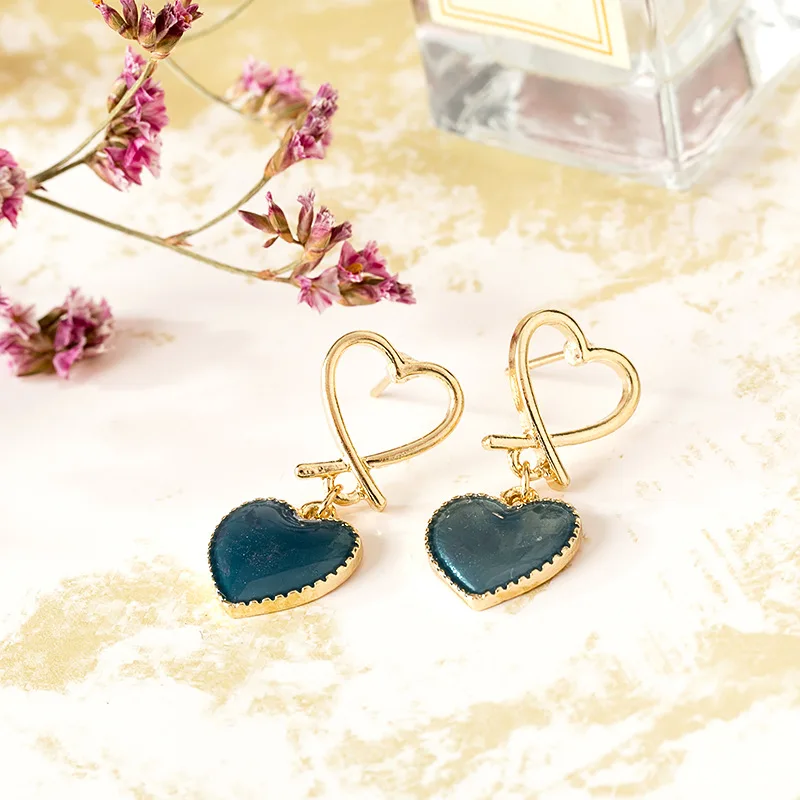 Metal melting love shape earrings fashion women wear wind drops glaze heart-shaped earrings accessories