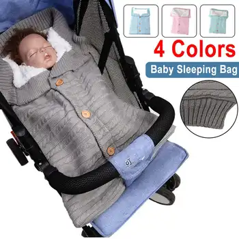 

Warm Baby Sleeping Bag Footmuff Infant Button Knit Swaddle Cotton Knitting Envelope Newborn Wrap Stroller Accessory Winter Warm