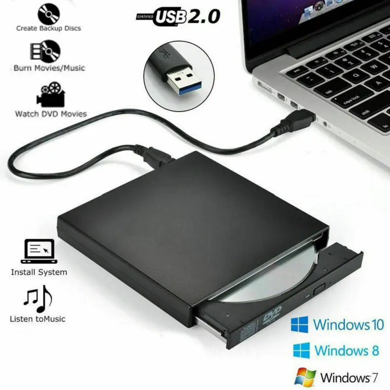 Slim External DVD Drive RW USB 2.0 CD Writer Drive Burner Player PC Laptop USB Adapter