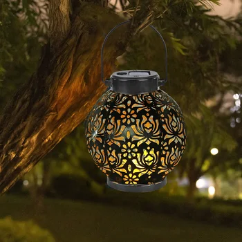

Retro Garden Solar Lamp Hollowed Out maple leaf Shadow Lantern Hanging Hollow Lamp Lighting Outdoor Waterproof Landscape Lamp
