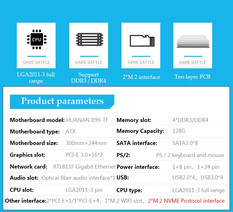 Материнская плата Huananzhi X99TF поддерживает DDR3 DDR4 2 ОЗУ Тип 4 канала Turbo Boost M.2 NVME для