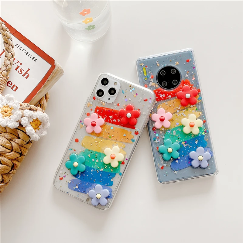 Милый Прозрачный 3D цветок капля клей чехол для телефона iphone 11 11Pro Max XR X XS 7 8 Plus