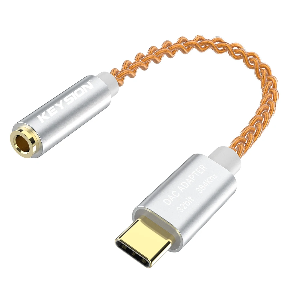 KEYSION усилитель наушники аудио HIFI DAC usb Тип C до 3,5 мм разъем для наушников адаптер 32 бит 384 кгц цифровой декодер вспомогательный конвертер - Цвет: Серебристый