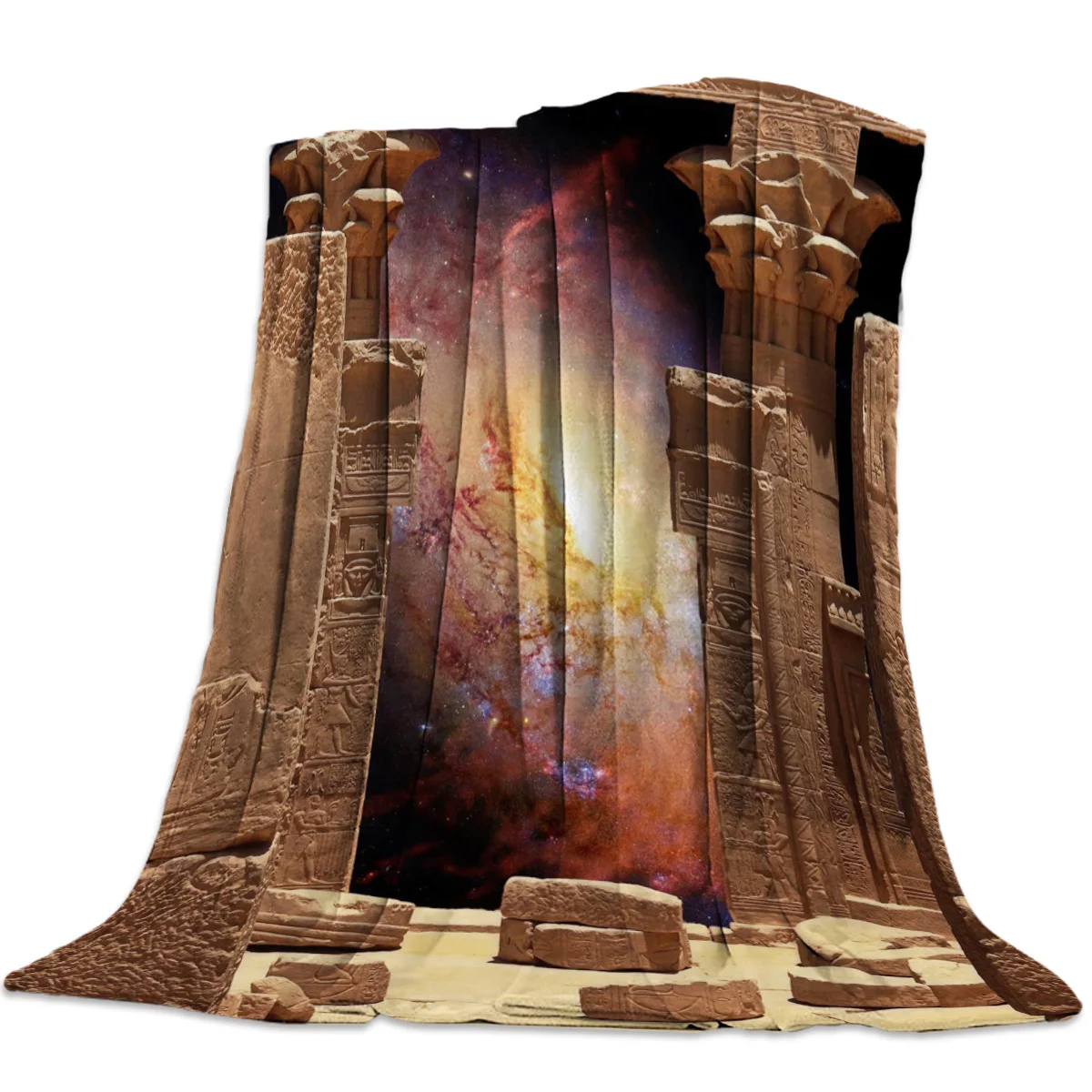 Fleece Throw Bed Blanket Lightweight Super Soft Cozy Egypt Temple Buildings Starry Sky Milky Way Gift for Adults Kids | Дом и сад
