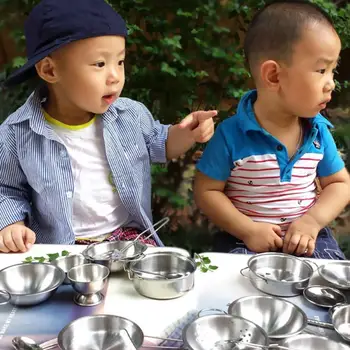 

16Pcs Stainless Steel Mini Kitchen Cookware Anti-falling Pot Pan Roleplay Toy Durable for Kid Gift Durable Pretend Utensils