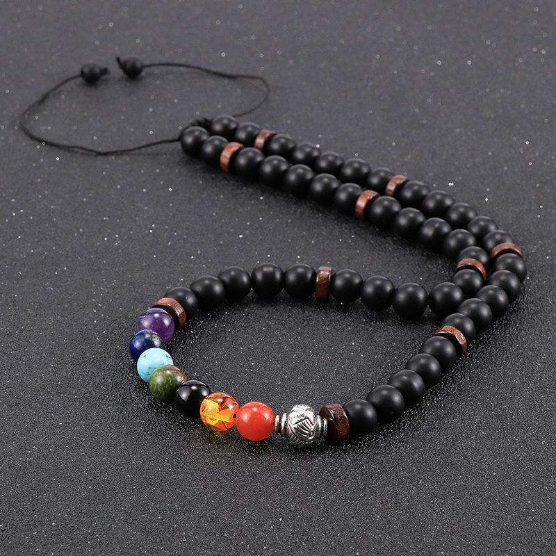 Unisex Men Women Yoga Chakra Necklace 8MM 52PCS Natural Stone Beads Short Necklaces Choker Buddhist Rosary Tibetan Jewelry - Image 5