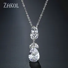 ZAKOL Элегантное ожерелье в форме капли воды с кулоном из кубического циркония для невесты модные свадебные украшения FSNP2081
