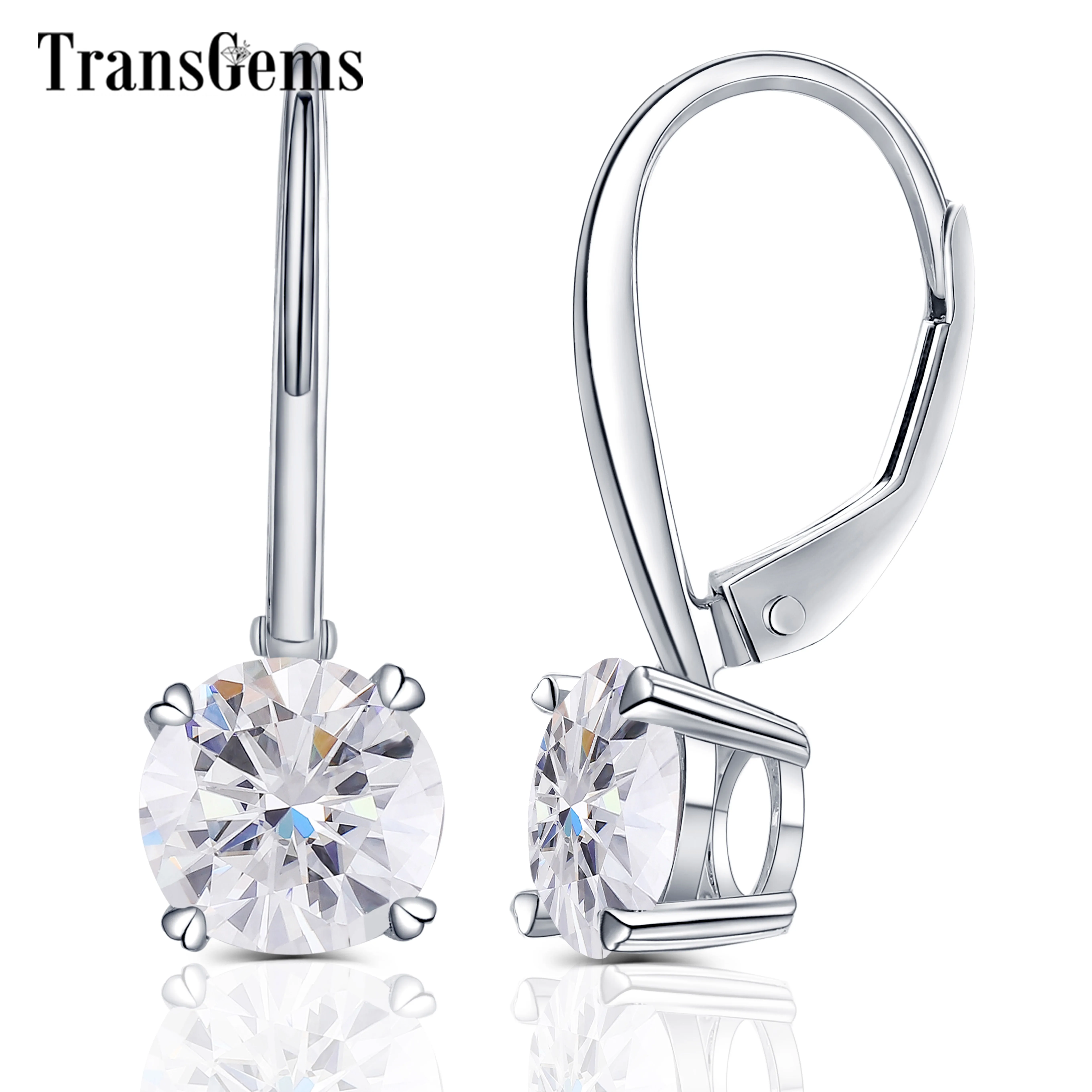 Женские серьги кольца из белого золота Transgems 14K 585 2 карата 6 5 мм цвет прозрачный