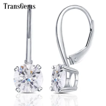 

Transgems 14K 585 White Gold 2ct 6.5mm Color Clear Heart Arrows Cut Moissanite Hoop Earring for Women Gold Moissanite Jewelry