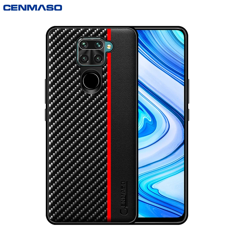 Кожаный чехол Cenmaso для Xiaomi Redmi Note 9 из углеродного волокна с полной защитой задняя
