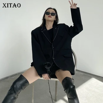 

XITAO Black Loose Blazer Women Single Breasted Fashion Simple Personality 2020 New Autumn Gray Women Clothes Goddess Fan ZP2189