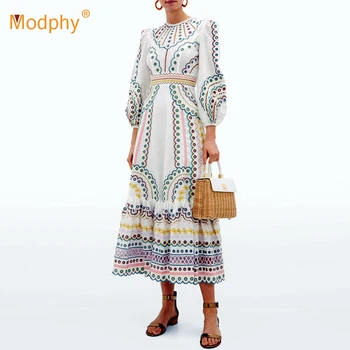 

Heavy Industry Embroidery Elegant Long Dress Women Sexy Bubble Sleeve Dress Party Out Vacation Female 2020 Spring Fashion New