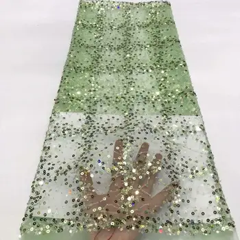 

emerald green lace fabric french net lace with sequins african fabric robe dentelle tulle lace fabric high quality 5yard