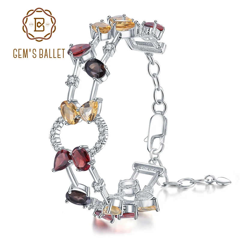 

GEM'S BALLET Real 925 Sterling Silver Natural Multicolor Garnet Smoky Quartz Citrine Bracelets & Bangles for Women Fine Jewelry