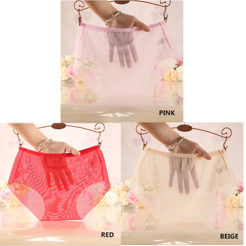 pink red beige 3 шт./компл. Бесшовные дышащие ультратонкие женские сексуальные трусики средней талии женское нижнее белье прозрачные трусы плюс размер L-3XL HP803 - Цвет: pink red beige