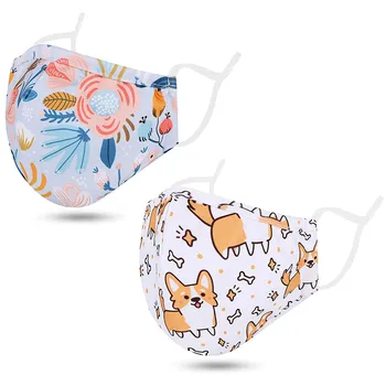 

2PCS Kids Face Masks Flower Cartoon Printed Children Mouth Cover Washable Reusable Fabric Mask Masque Pour Enfant Mascarillas
