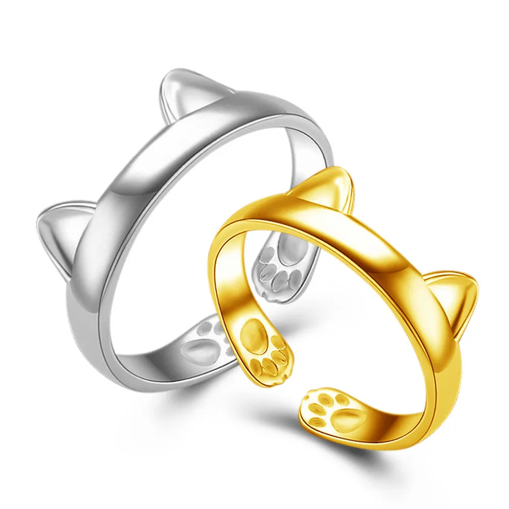 Серебряное кольцо с кошачьими ушками открытое дизайнерское милое модное