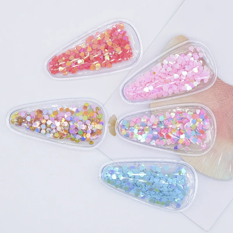 20Pcs PVC Filling Shakers Sequins Applique Snap Clip Covers have Slit for DIY Baby Headwear Hair BB Clips Decor Accessories P37