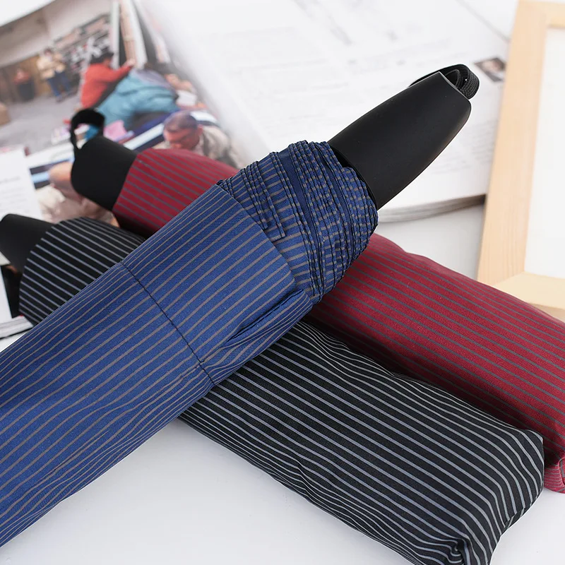 

Manufacturers Direct Selling New Style Fashion Fine Lines Contrast Color shang wu san Umbrella Parasol Three-fold Umbrella Sunsc