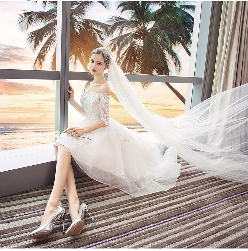 Elegant Off The Shoulder White High Low Prom Dresses With Half Sleeves 2020 New Boat Neck Sequin Appliques Short Evening Gowns