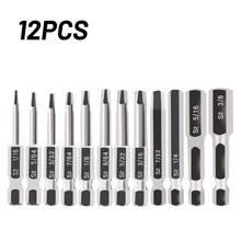 

12pcs Key Allen Screwdriver Bit Set 1/16 1/8 1/4 3/8 Inch Quick Change Connect Impact Magnetic Screw Driver For Power Tool