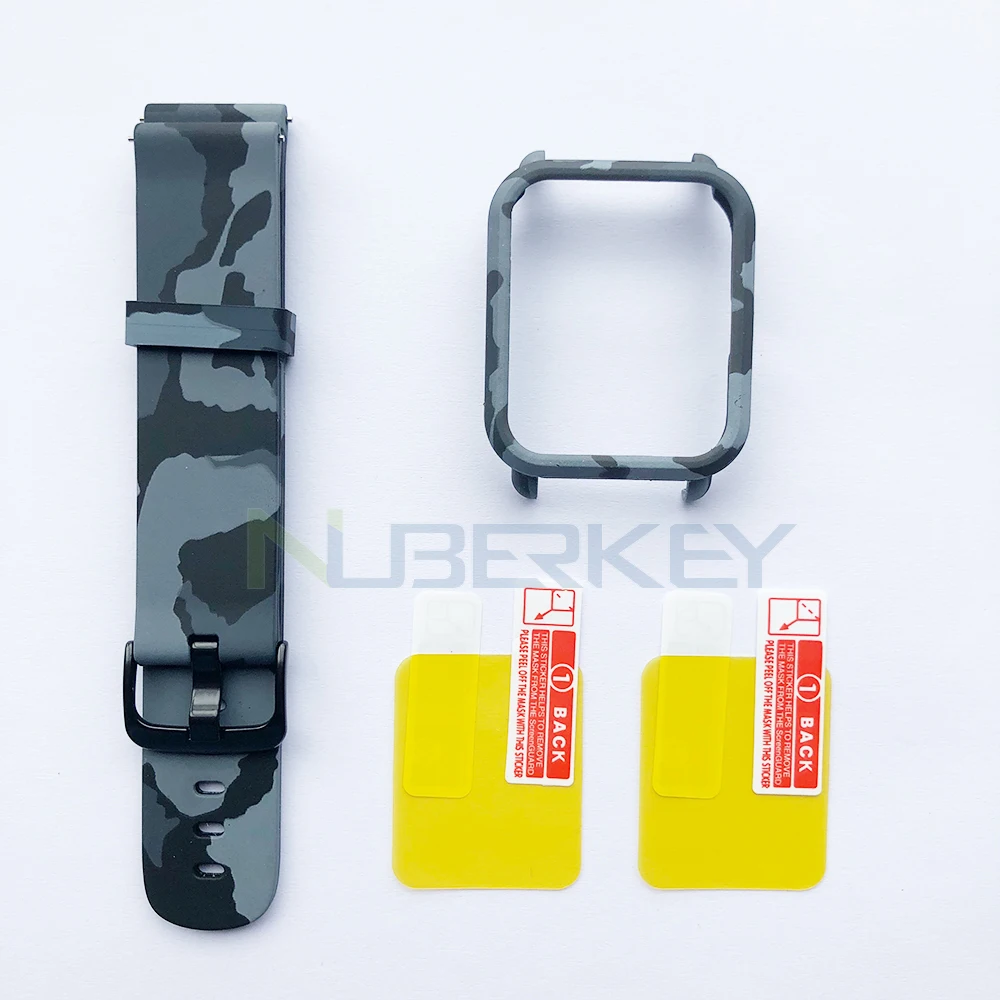 2 4in1 аксессуары для смарт-часов Xiaomi Huami Amazfit ремешок Bip камуфляж мягкий браслет для смарт-браслета Amazfit Bip чехол Экран пленка - Цвет: 2