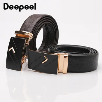 

Deepeel 3.5cm*110-120cm High-Quality Men's Two-layer Cowhide Leather Alloy Automatic Buckle Belt Wild Outfit Casual Belt YB298