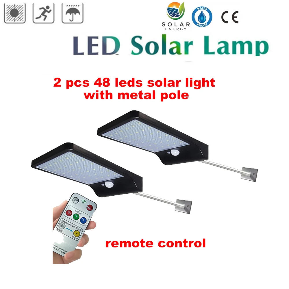 

2/4pcs PIR Motion Sensor 48 LED Solar Light Outdoor Solar Powered LED Garden Light Waterproof Emergency Wall Lamp With Cable sec