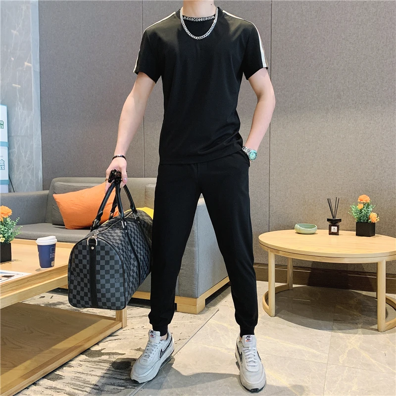 夏の韓国の半袖スポーツレジャーファッショントレンディメンズ服の若者21トレンディなブランド流行のスーツメンズ着用 メンズセット Aliexpress