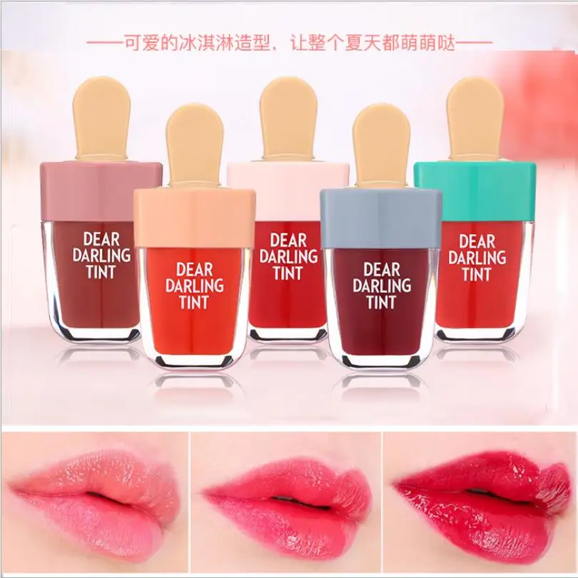 

Lovely Ice Cream Shape Lip Gloss Waterproof Long Lasting Makeup Liquid Lipstick Pink Red Lip Tint Korean Style Lipgloss T0792