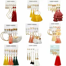 6 пар Женские серьги-гвоздики болтаются Бохо кристалльное с кисточкой жемчужные серьги набор ювелирных изделий подарок