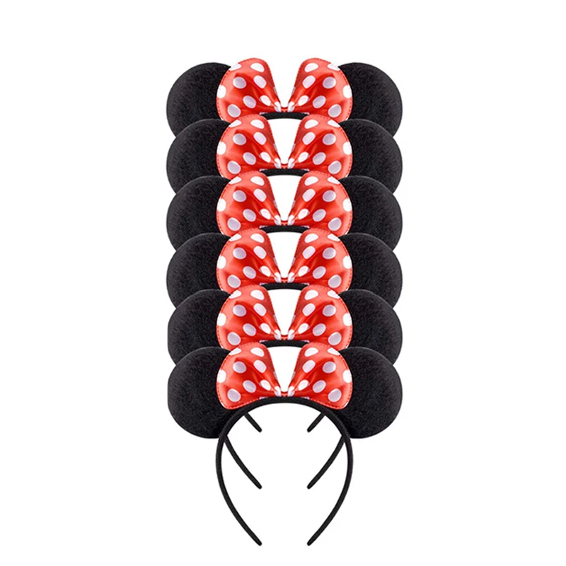 Mickey Mouse Ears Solid Black Red Bow Headband Set Costume Deluxe Fabric Mouse Ears Headband for Party Favor Decorations