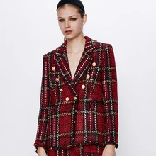 ZOEPO двубортные пиджаки женские Модные Винтажные клетчатые куртки женские элегантные костюмы с длинным рукавом Женские