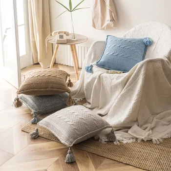 

45x45cm Tassel solid color Sofa Pillowcase Pink Cushion Cover Throw Pillow Case Home Sofa Bed Chair Decoration 17.72x 17.72inch
