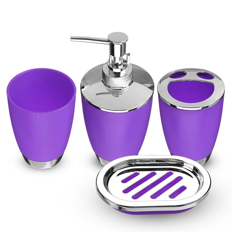 purple 4 шт. Аксессуаров для ванной комнаты Набор стиральная инструменты Бутылка Чашка для полоскания рта дозатор для жидкого мыла Зубная щётка держатель мусорное ведро предметы домашнего обихода - Цвет: purple