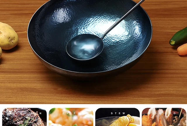 Wok En Fer Traditionnel Martelé à La Main, Casserole Chinoise, Utilisation Générale Pour Cuisinière à Gaz Et à Induction (32 Cm